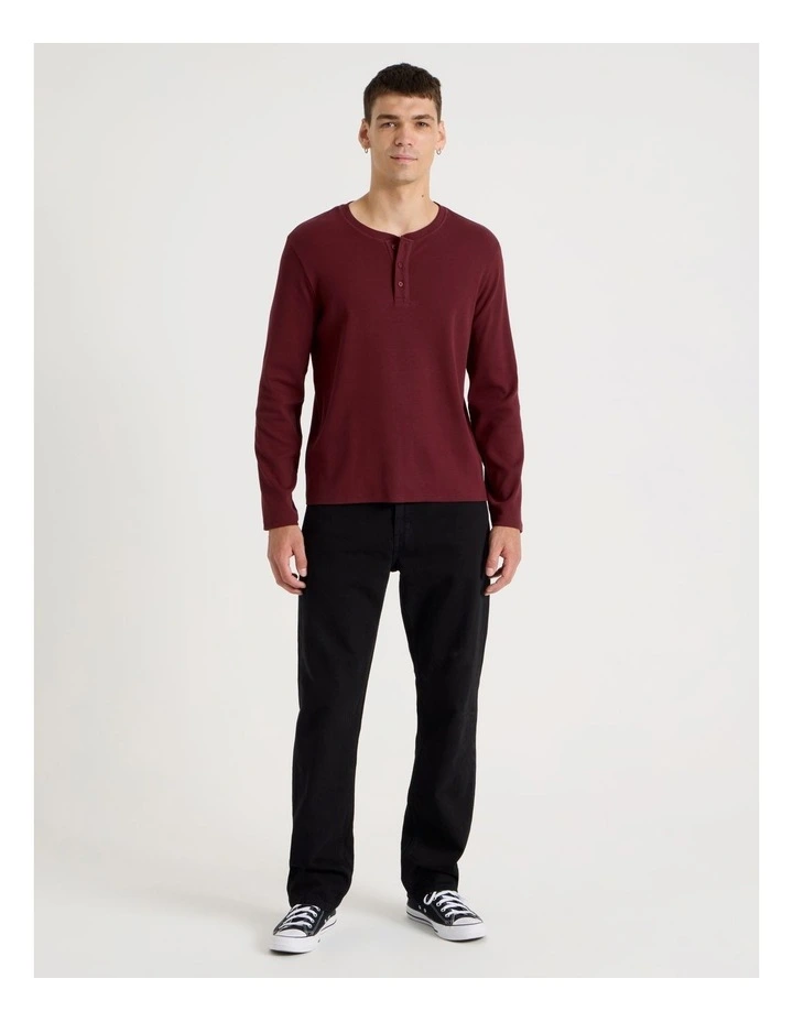 Regular Fit Henley Rib Knit in Red image 1