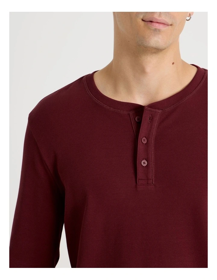 Regular Fit Henley Rib Knit in Red image 3