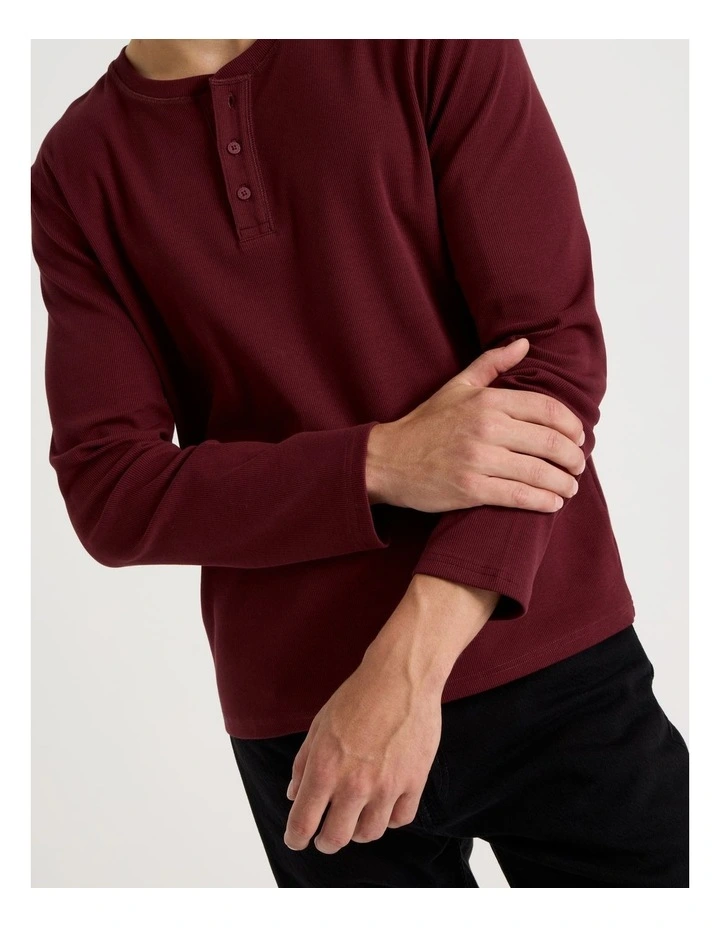 Regular Fit Henley Rib Knit in Red image 4
