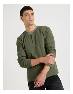 Regular Fit Henley Rib Knit in Light Khaki