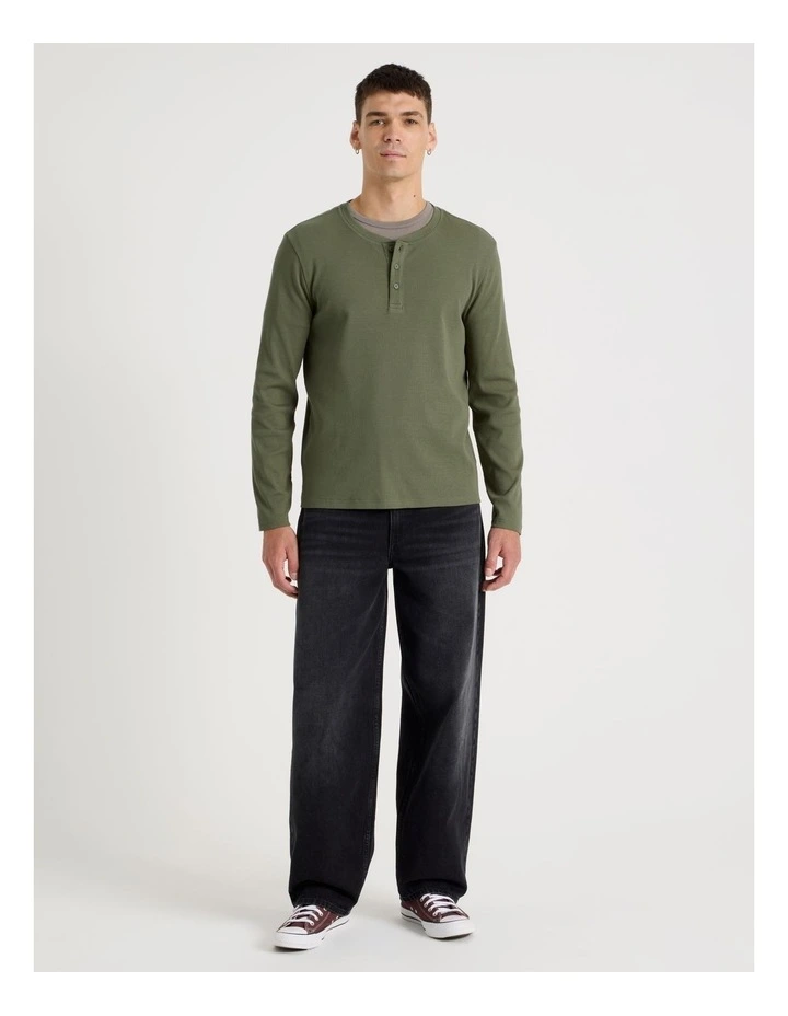 Regular Fit Henley Rib Knit in Light Khaki image 2