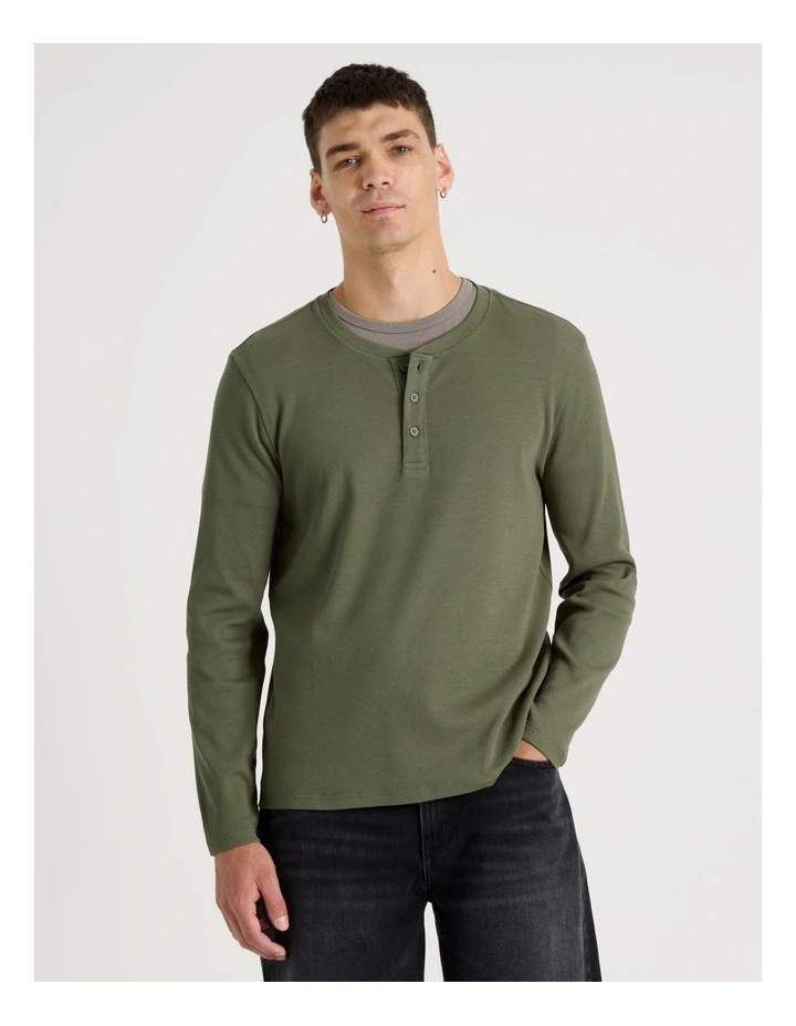 Regular Fit Henley Rib Knit in Light Khaki image 3