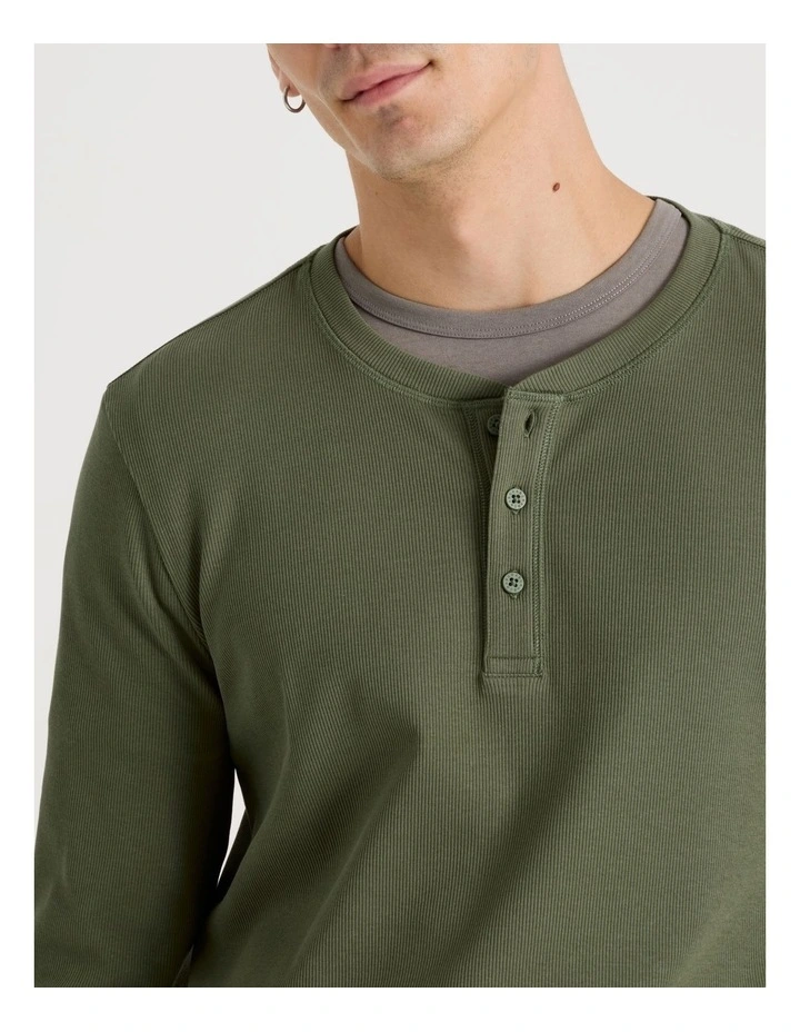 Regular Fit Henley Rib Knit in Light Khaki image 4