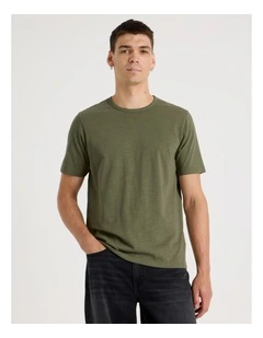 Crew Neck Slub T-Shirt in Light Khaki