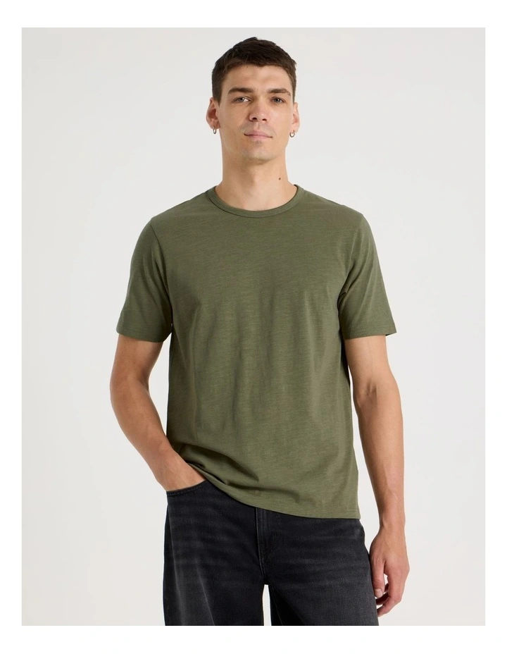 Crew Neck Slub T-Shirt in Light Khaki image 1