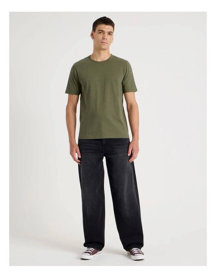 Crew Neck Slub T-Shirt in Light Khaki image 2