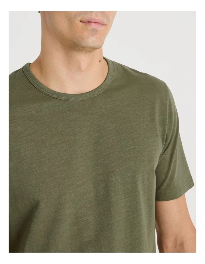 Crew Neck Slub T-Shirt in Light Khaki image 4