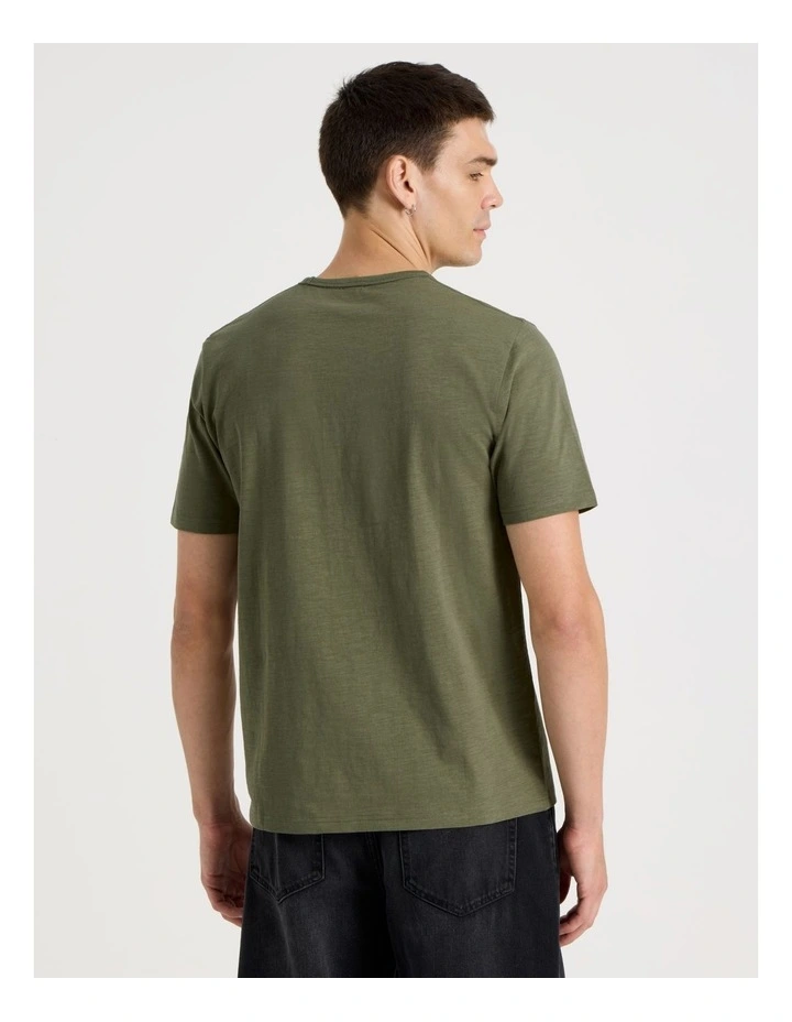 Crew Neck Slub T-Shirt in Light Khaki image 5