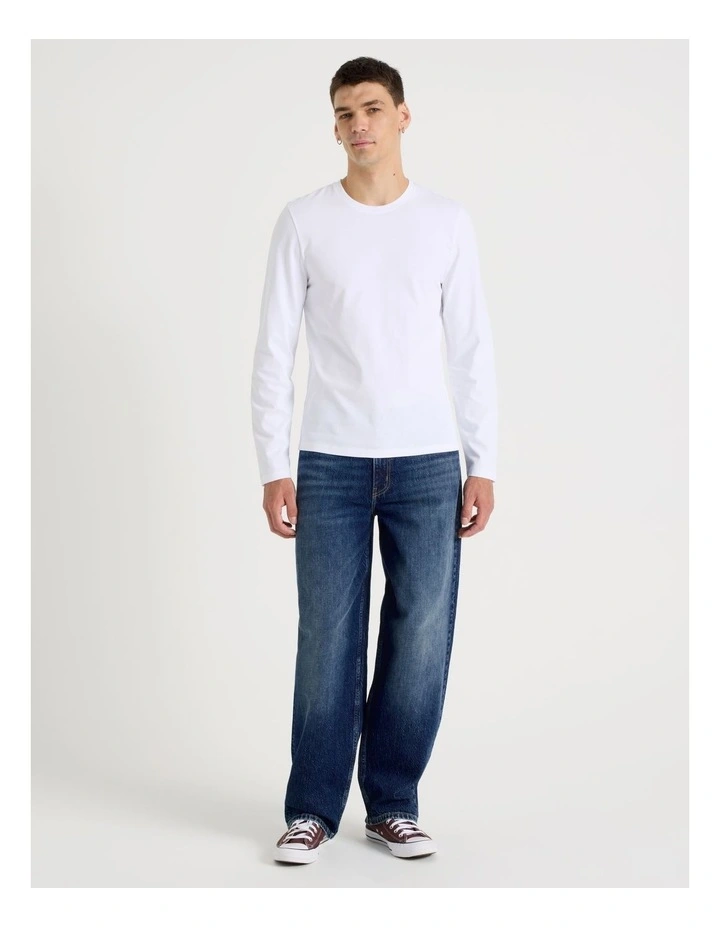 Slim Crew Neck Long Sleeve T-Shirt in White image 2