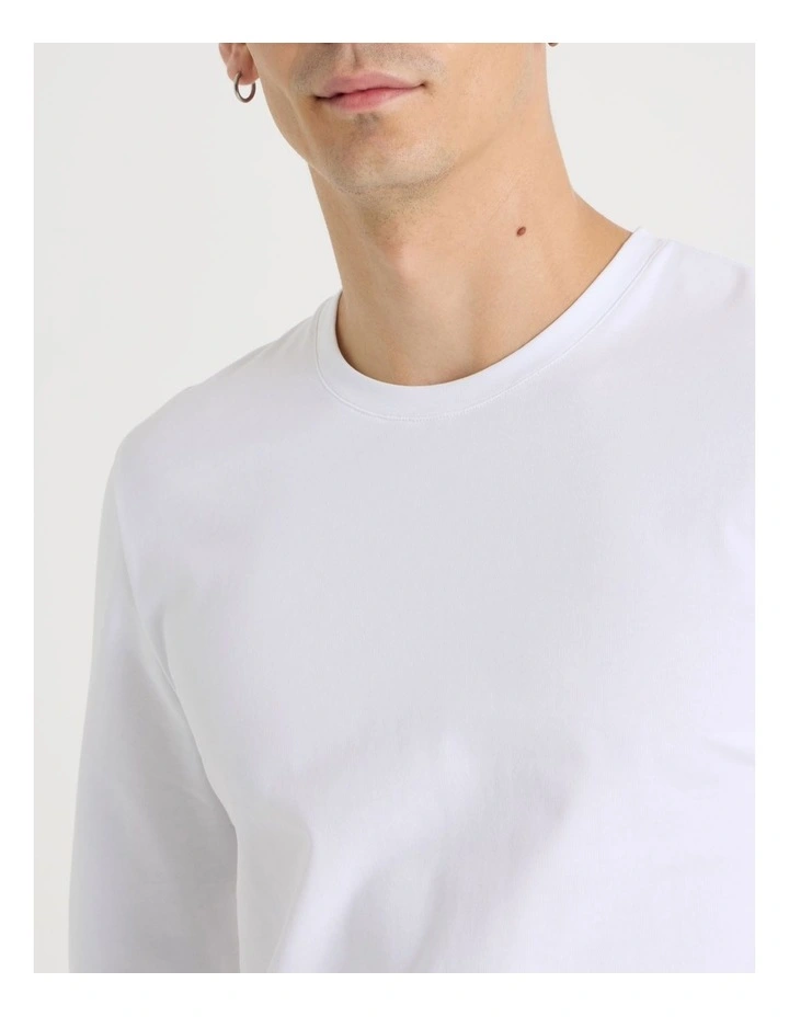 Slim Crew Neck Long Sleeve T-Shirt in White image 4