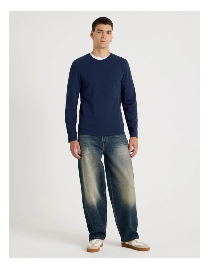 Garment Dye Slim Crew Neck Long Sleeve T-Shirt in Navy image 1