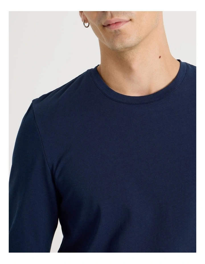 Garment Dye Slim Crew Neck Long Sleeve T-Shirt in Navy image 3