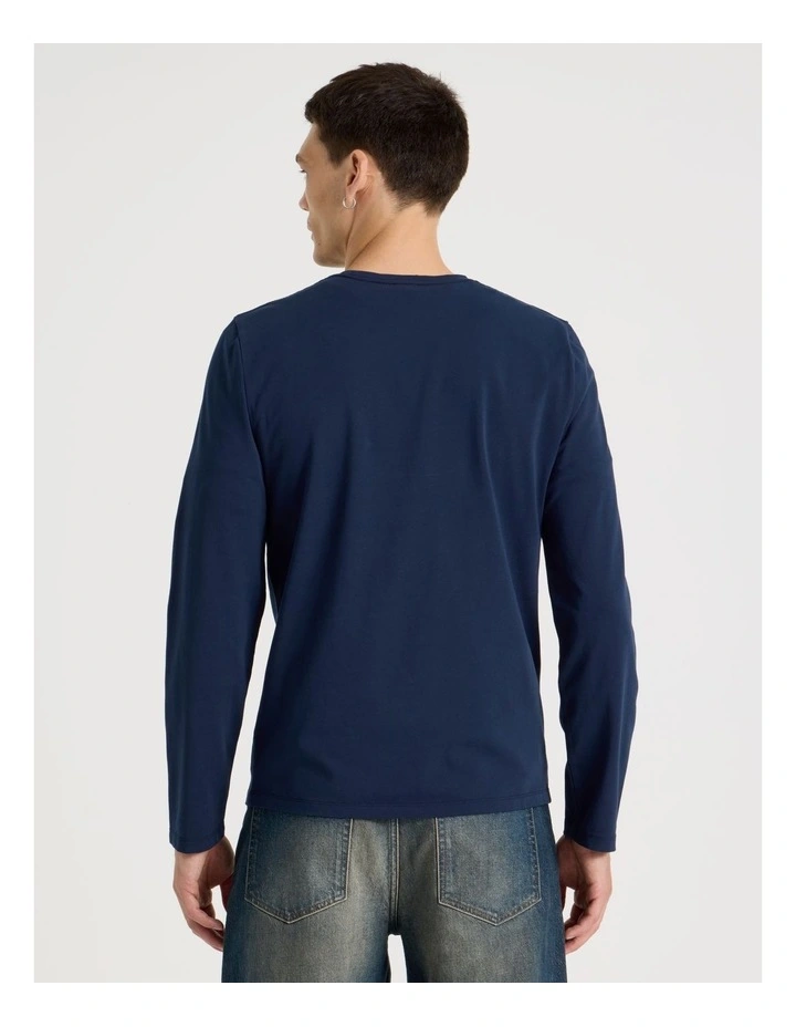 Garment Dye Slim Crew Neck Long Sleeve T-Shirt in Navy image 4