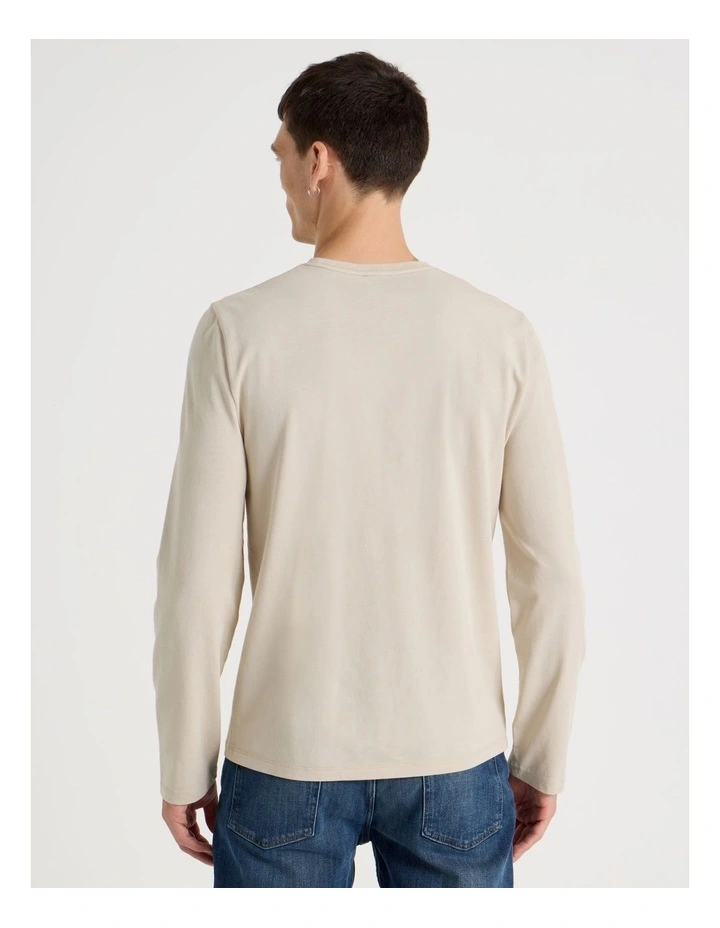 Garment Dye Slim Crew Neck Long Sleeve T-Shirt in Bone image 5