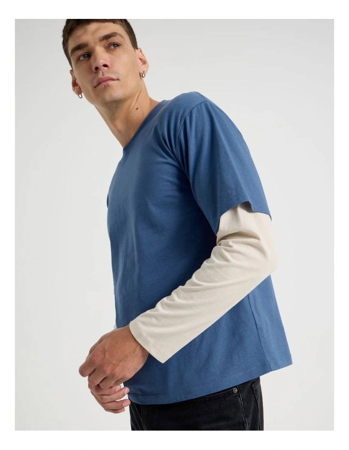 Double Sleeves T-Shirt in Mid Blues image 2