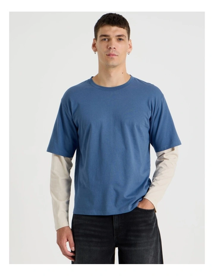 Double Sleeves T-Shirt in Mid Blues image 3