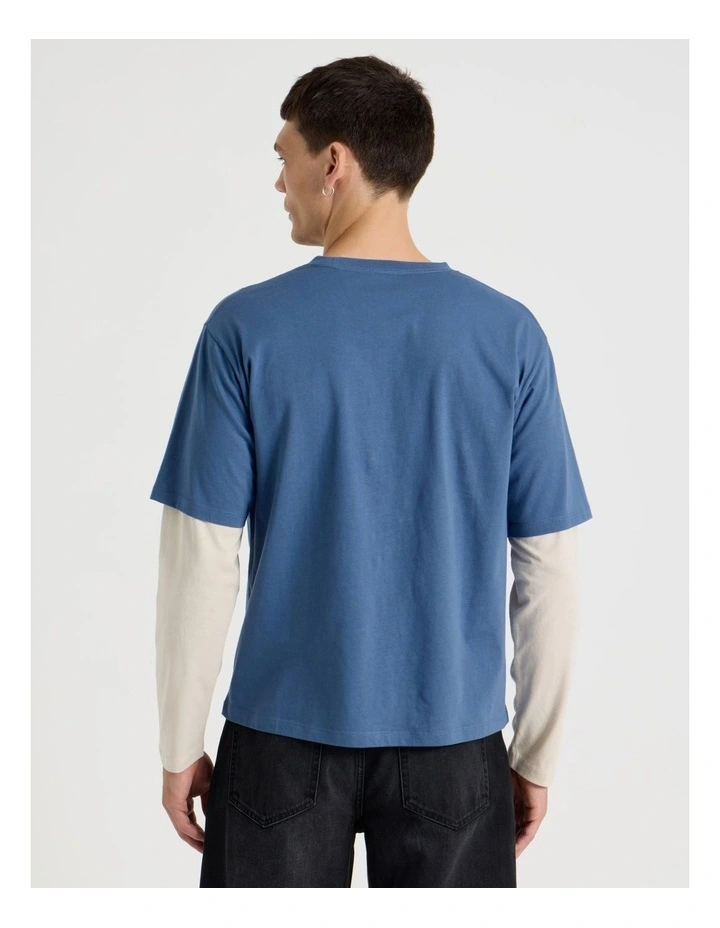 Double Sleeves T-Shirt in Mid Blues image 5