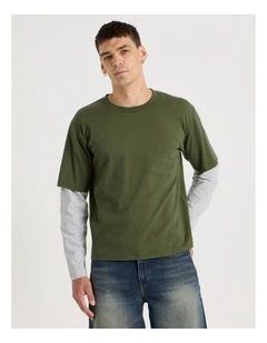 Double Sleeves T-Shirt in Light Khaki