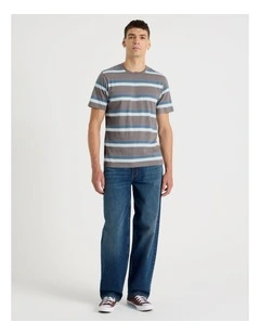 Crew Neck Stripe T-Shirt in Stone