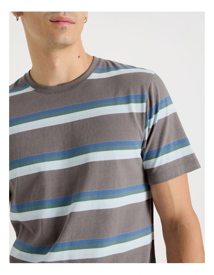 Crew Neck Stripe T-Shirt in Stone image 4