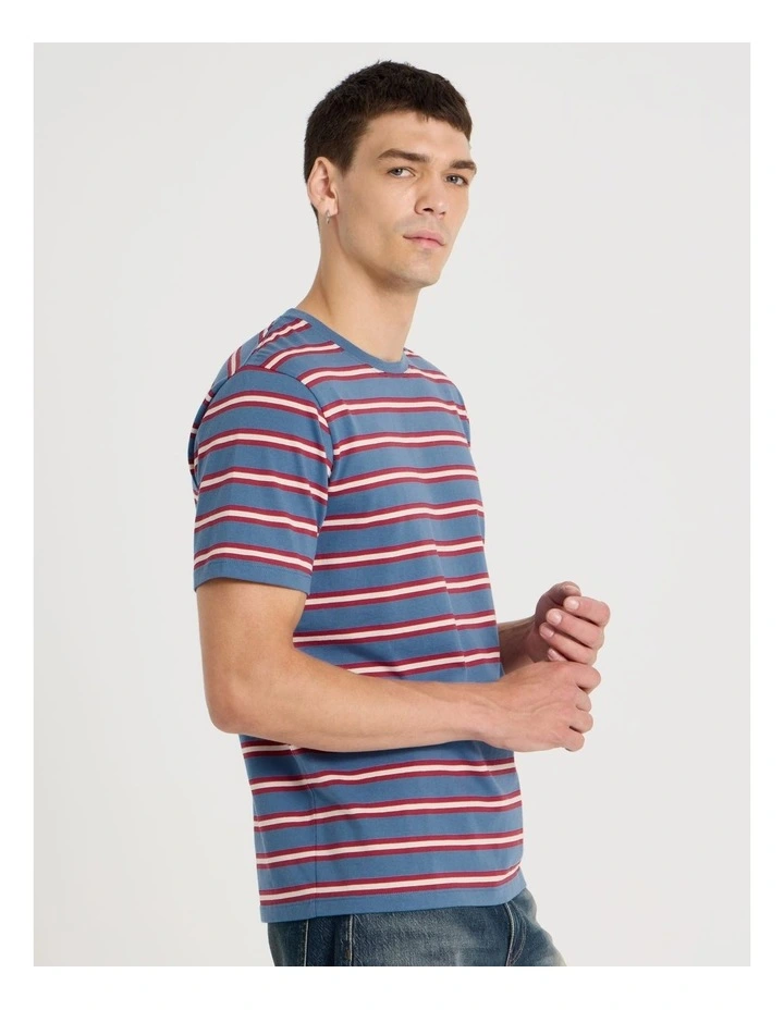 Crew Neck Stripe T-Shirt in Mid Blues image 4