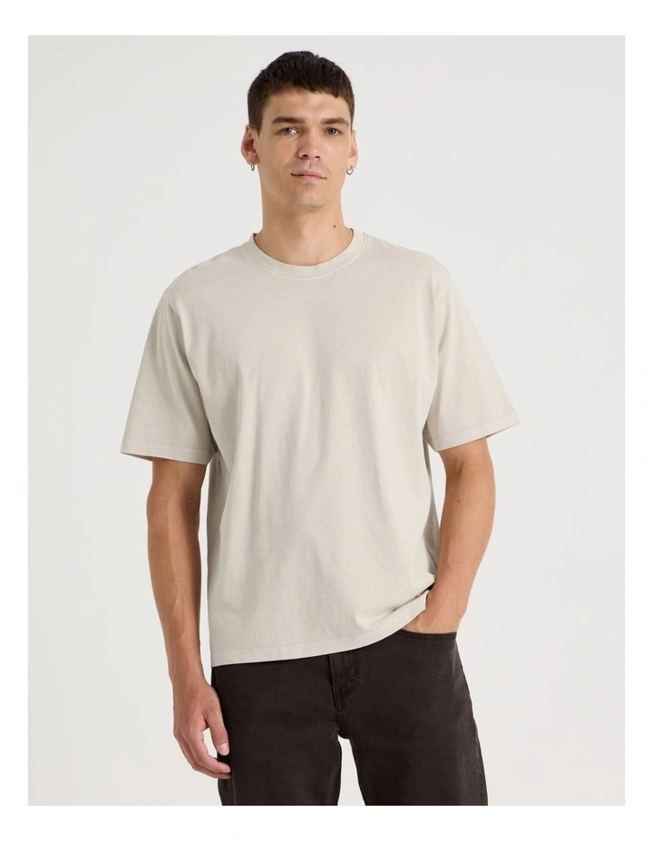 Garment Dye Loose Crew Neck T-Shirt in Bone image 1