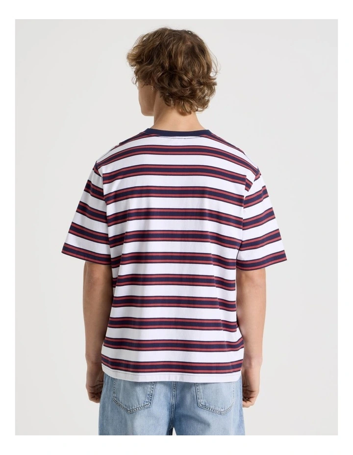Loose Crew Neck Stripe T-Shirt in White image 6