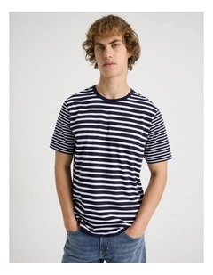 Regular Fit Crew Neck Stripe T-Shirt in Navy