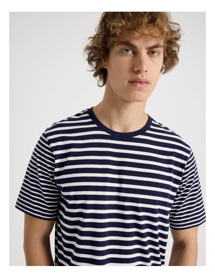 Regular Fit Crew Neck Stripe T-Shirt in Navy image 2