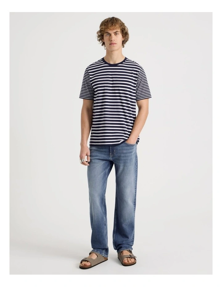 Regular Fit Crew Neck Stripe T-Shirt in Navy image 3