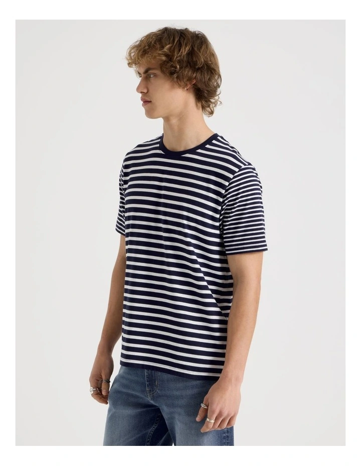 Regular Fit Crew Neck Stripe T-Shirt in Navy image 4