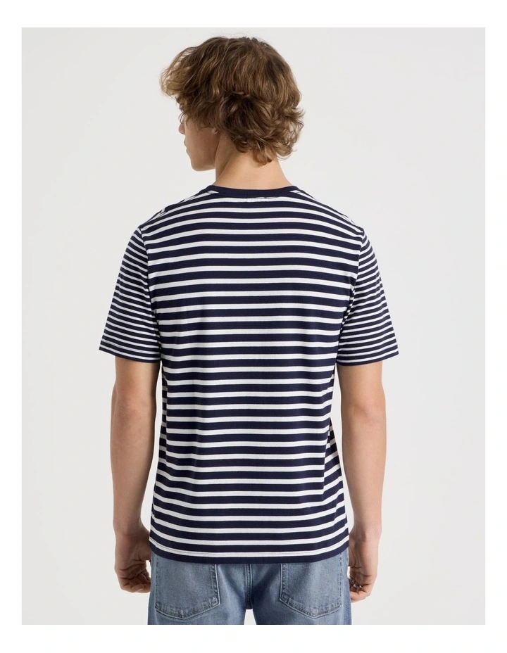 Regular Fit Crew Neck Stripe T-Shirt in Navy image 5