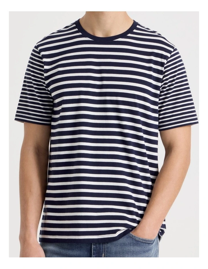 Regular Fit Crew Neck Stripe T-Shirt in Navy image 6