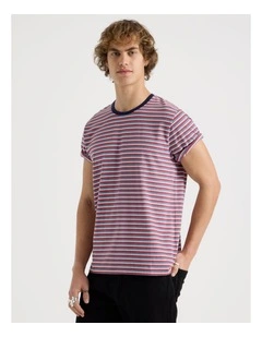 Regular Fit Crew Neck Stripe T-Shirt in White