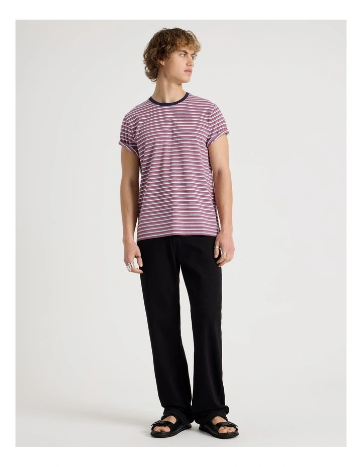 Regular Fit Crew Neck Stripe T-Shirt in White image 3