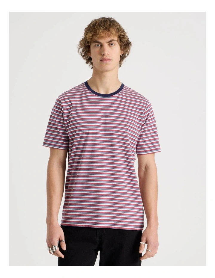 Regular Fit Crew Neck Stripe T-Shirt in White image 5