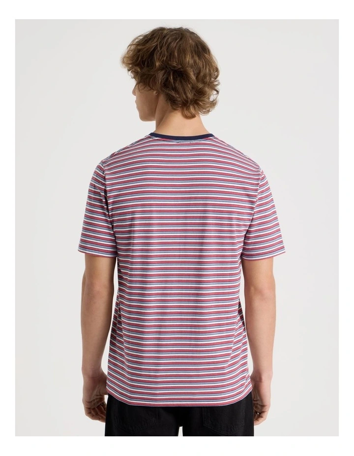Regular Fit Crew Neck Stripe T-Shirt in White image 6