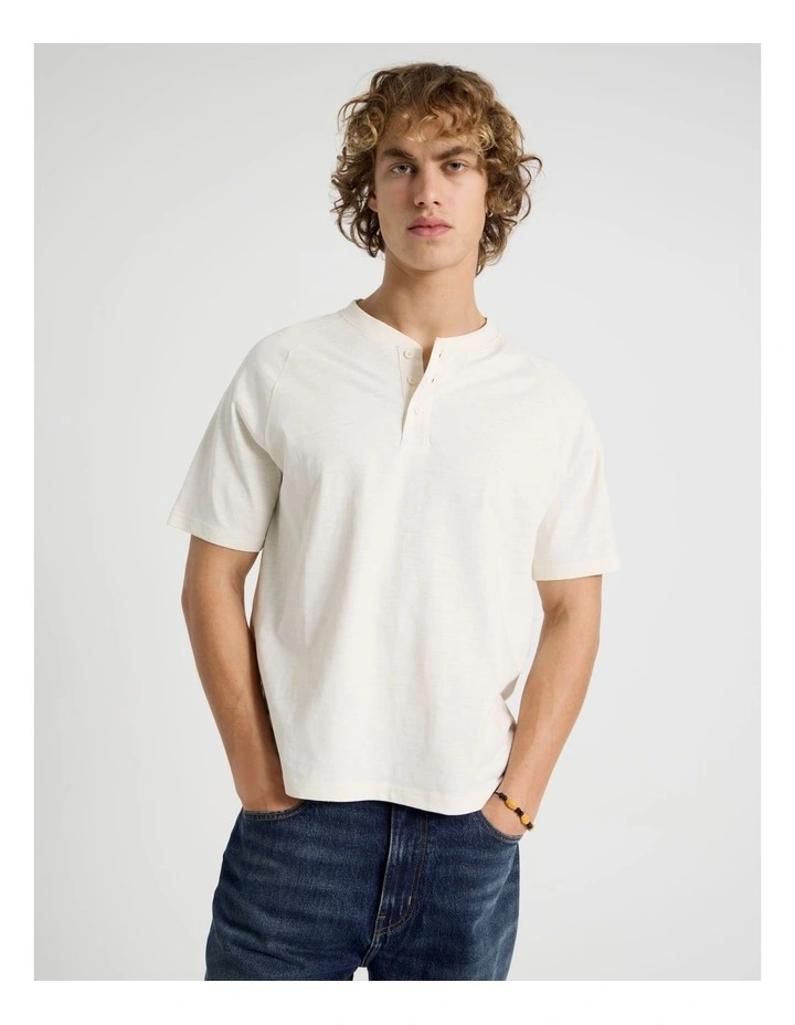 Short Sleeve Henley Slub Ecru image 2
