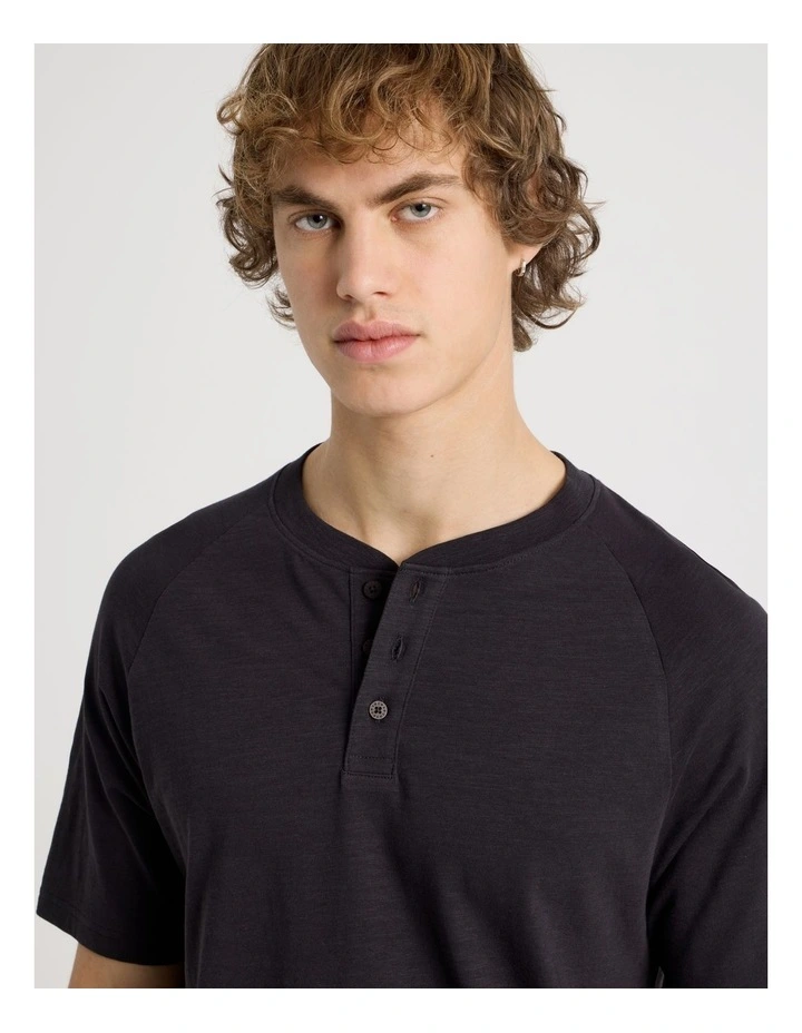 Short Sleeve Henley Slub in Black image 4
