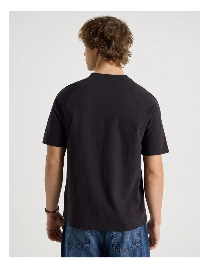 Short Sleeve Henley Slub in Black image 5