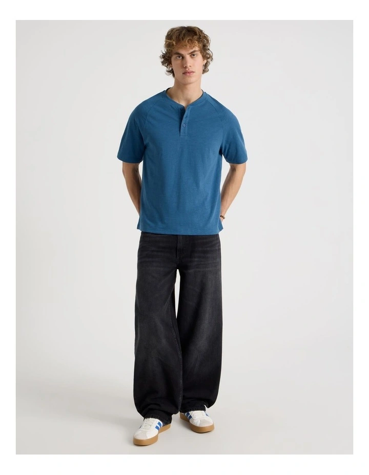 Short Sleeve Henley in Slub Blue image 2