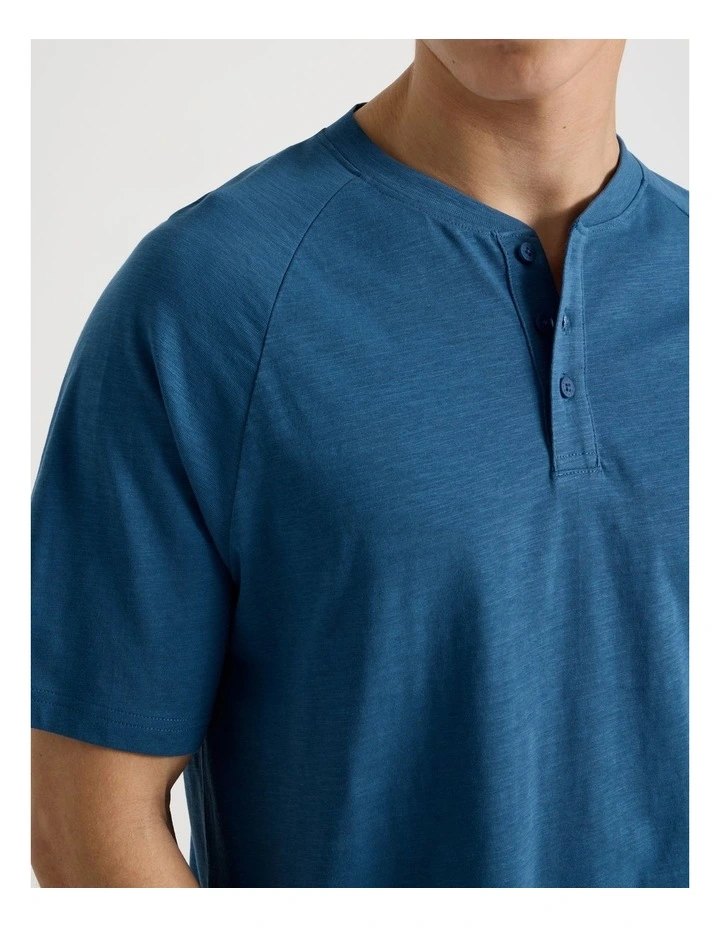 Short Sleeve Henley in Slub Blue image 3