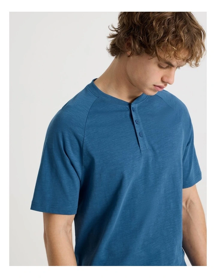 Short Sleeve Henley in Slub Blue image 4