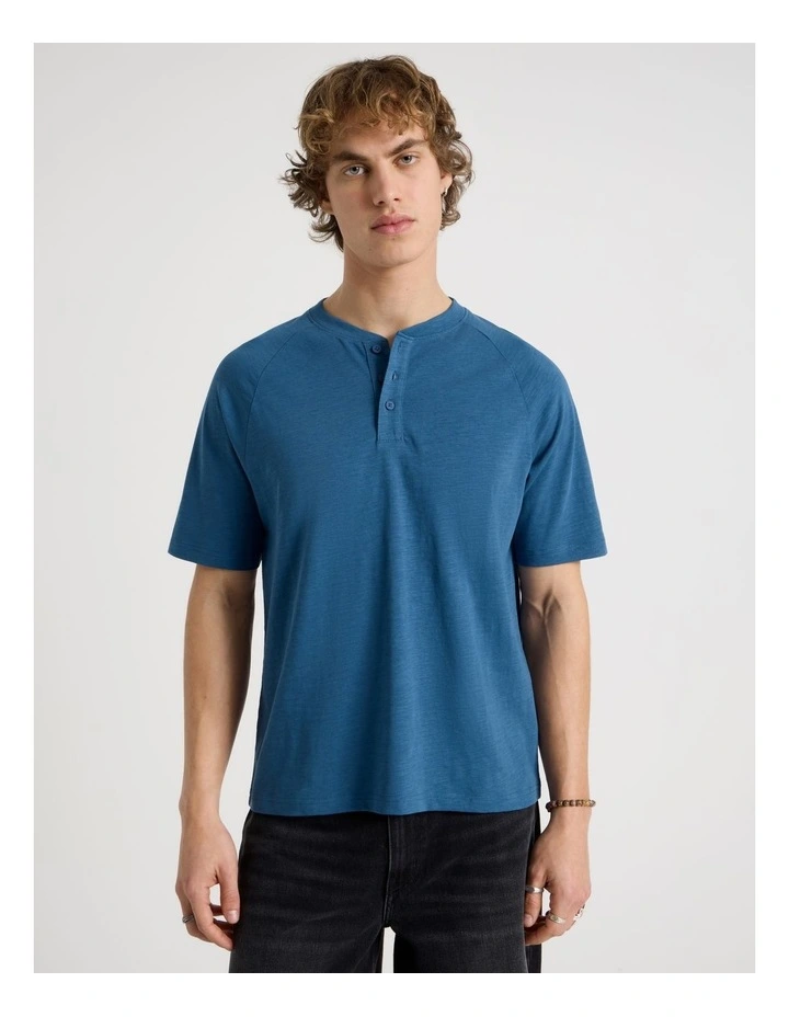 Short Sleeve Henley in Slub Blue image 5