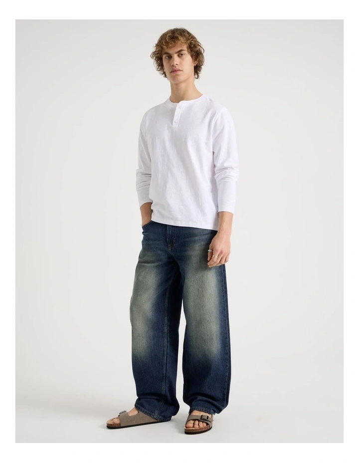 Long Sleeve Henley Slub in White image 2