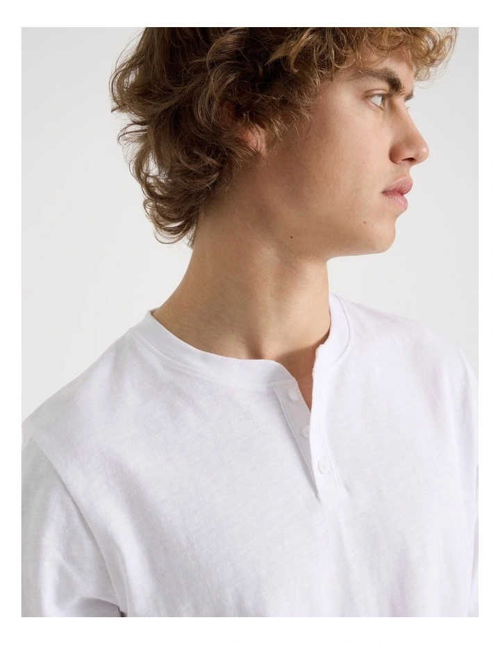 Long Sleeve Henley Slub in White image 4