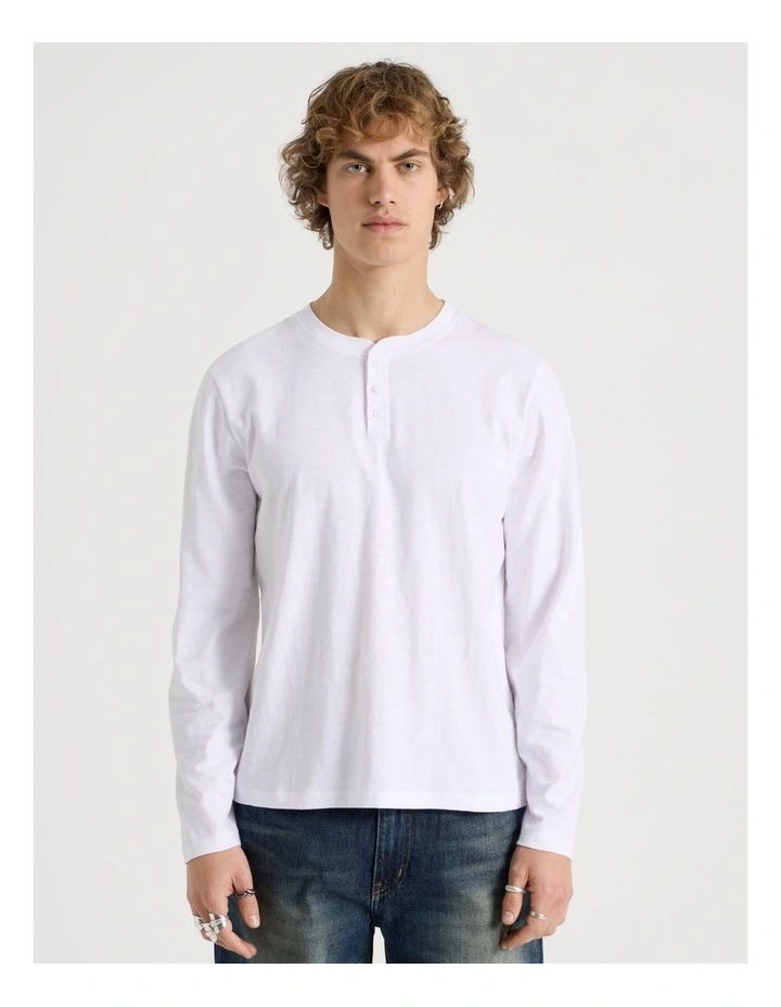 Long Sleeve Henley Slub in White image 5