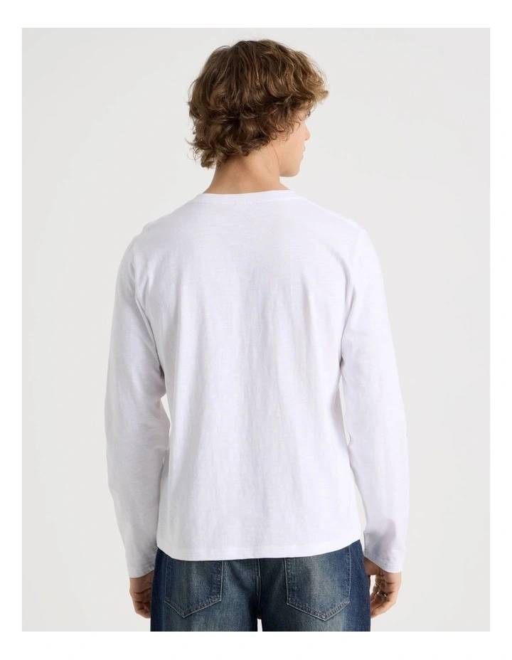 Long Sleeve Henley Slub in White image 6