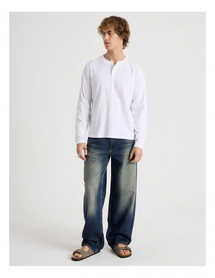 Long Sleeve Henley Slub in White image 7