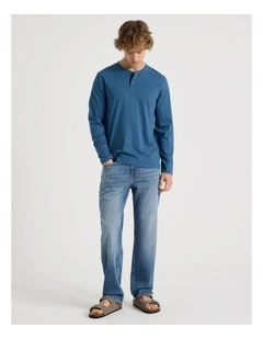 Long Sleeve Henley Slub in Blue